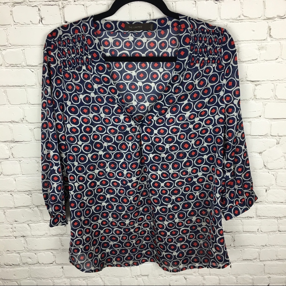 The Limited Blue, Red & White Blouse Sz L